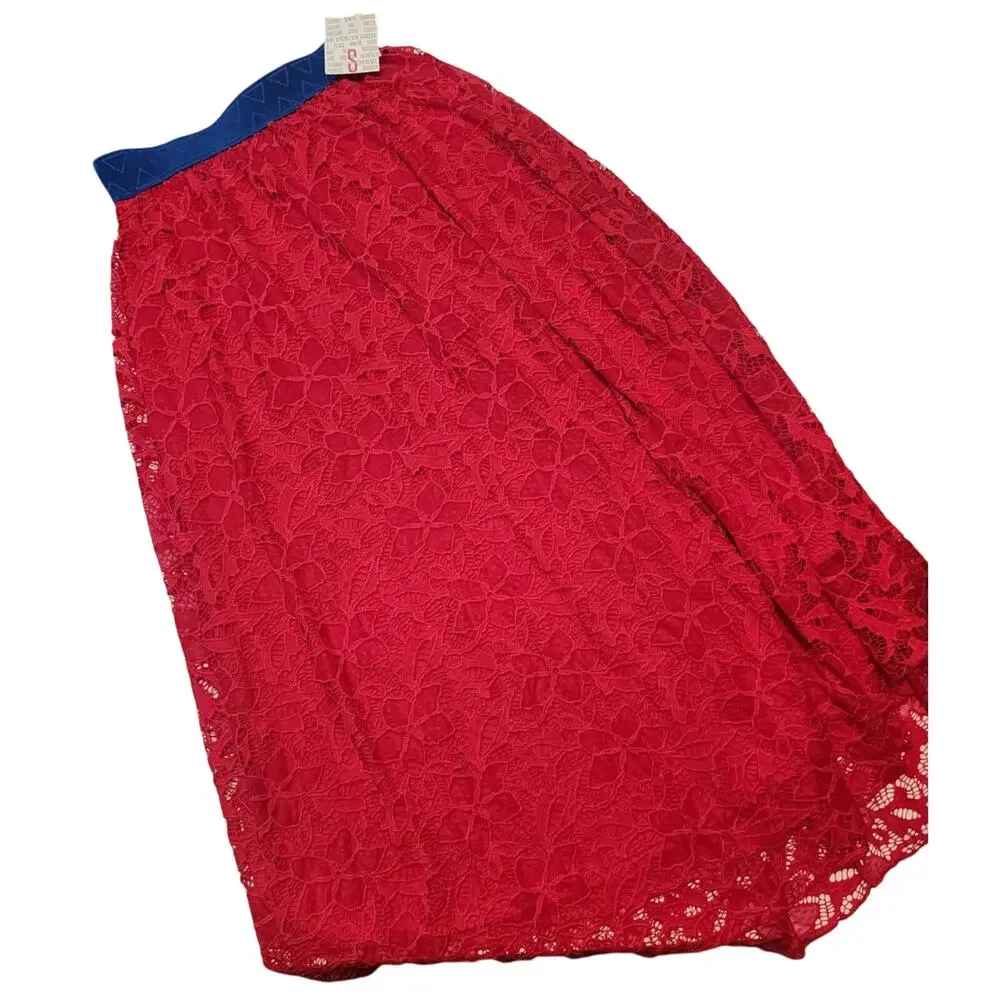 LulaRoe Lucy Skirt, Small, Red/Blue, Lace Overlay NWT